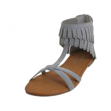 W8800L-G - Wholesale Woman's "EasyUSA" Suede Cross Strap Fringe Sandals  ( *Gray Color )